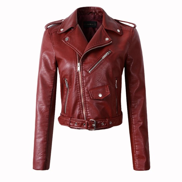 Luxusní dámská bunda z umělé kůže - Červená XS