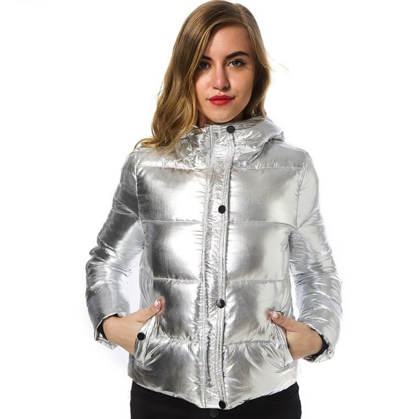 Luxusní dámská zimní bunda - Stříbrná L