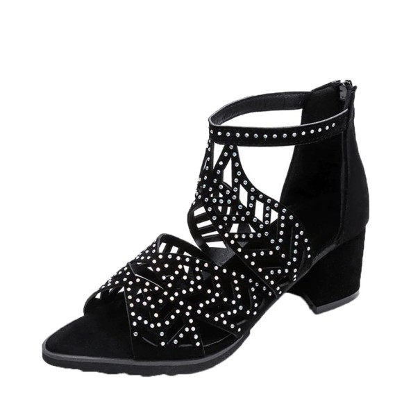 Luxusní dámské sandály s kamínky černá 37