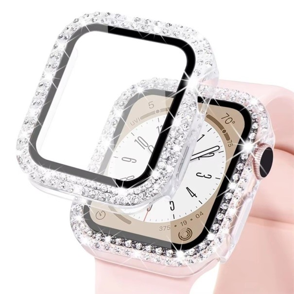 Luxusní diamantový ochranný kryt Apple Watch 44 mm Tvrzené sklo ochrana displeje Full frame pouzdro pro Apple Watch Series 6 5 4 SE transparentní