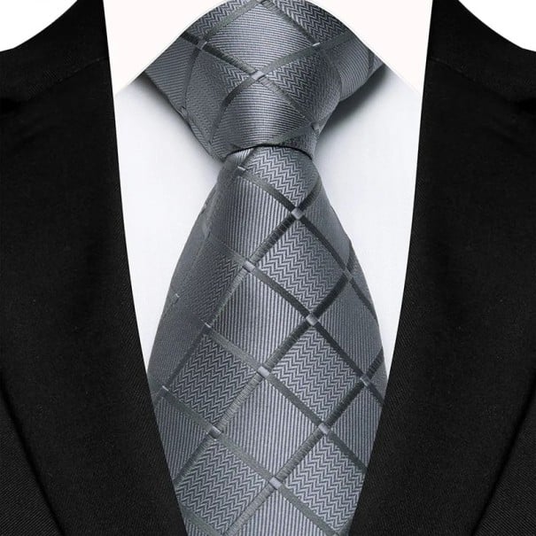 Luxusní károvaná pánská kravata 145 x 8 cm Elegantní vzorovaná kravata Kvalitní široká kravata na společenské akce, pracovní schůzky a formální outfit šedá