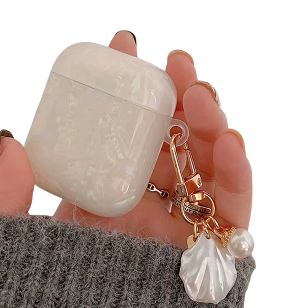 Luxusní perlové ochranné pouzdro s klíčenkou pro AirPods 1 2 elegantní pouzdro pro bezdrátová sluchátka ochrana a styl krémová