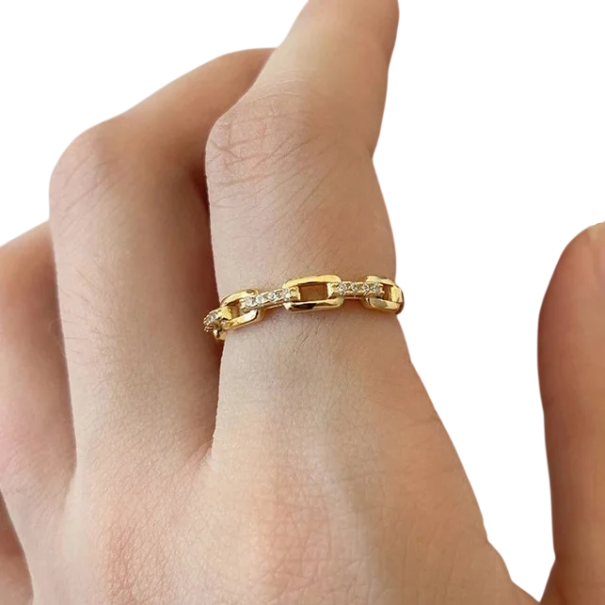 Luxusný dámsky prstienok 0,4 cm Moderný reťazový dizajn Osadený dekoračnými kamienkami Elegantný šperk pre každodenné nosenie aj slávnostné príležitosti zlatá