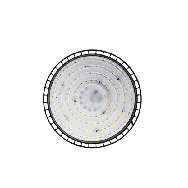 Luz LED industrial suspensa 150W 24 cm alumínio branca quente 165–265V iluminação circular para armazéns, pavilhões e oficinas 1