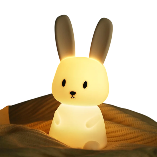 Luz nocturna de silicone em forma de coelho USB recarregável 1200 mAh Controlo táctil 8 cores Regulável Luz para quarto de criança 1