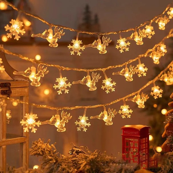 Luzes de Natal 1,5 m Decoração luminosa para o lar com motivos de renas e flocos de neve Iluminação LED de inverno para janela ou parede Decoração festiva pendente delicada 1