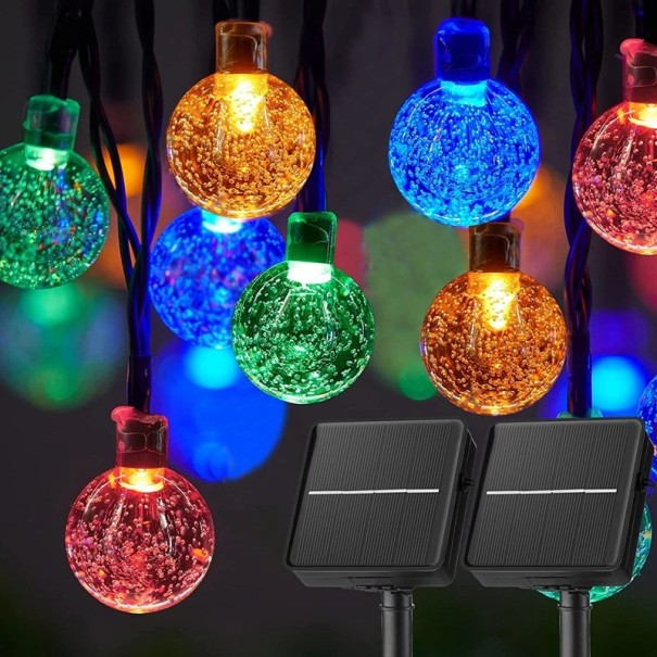 Luzes solares 11 m 60 LED Globo de cristal iluminação de jardim Decoração exterior à prova de água com 8 modos Iluminação para varanda terraço colorido
