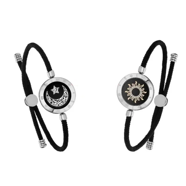 Lysande vibrerande armband för par på distans Silver Sol och Måne Påminnelse om årsdagar och samtal Mobilapp 1