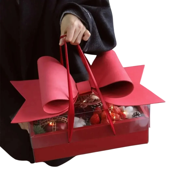 Lyx presentförpackning med stor rosett Transparent lock Elegant presentförpackning Presentförpackning Bröllopsförpackningsdekoration 35x21x16,5 cm röd