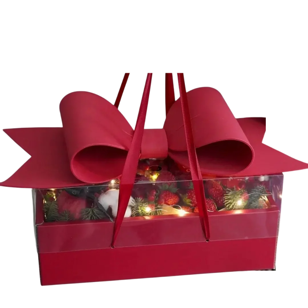 Lyx presentförpackning med stor rosett Transparent lock Elegant presentförpackning Presentförpackning Bröllopsförpackningsdekoration 35x21x16,5 cm
