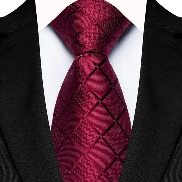 Lyxig rutig herrslips 145 x 8 cm Elegant mönstrad slips Bred slips av hög kvalitet för sociala evenemang, affärsmöten och formella outfits vinröd