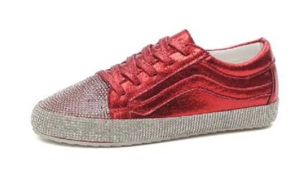 Lyxiga sneakers för kvinnor med strass J1130 röd 37
