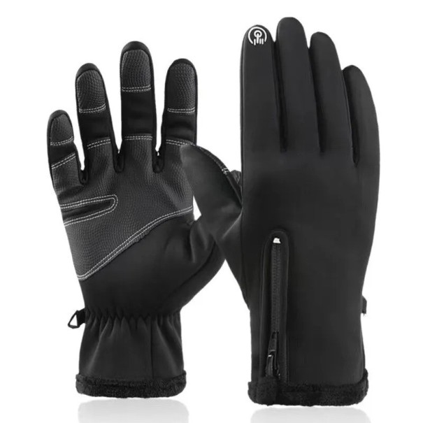 Lyžařské voděodolné unisex rukavice Zimní rukavice s touchscreen funkcí pro muže i ženy Zateplené rukavice na zimu Rukavice na lyže a snowboard černá