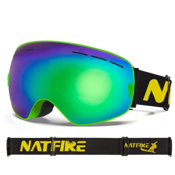 Lyžiarske okuliare so zrkadlovým efektom Okuliare na lyžovanie a snowboard s ochranou UV400 Lyžiarske okuliare na helmu proti zahmlievaniu 17,8 x 9,8 cm zelená