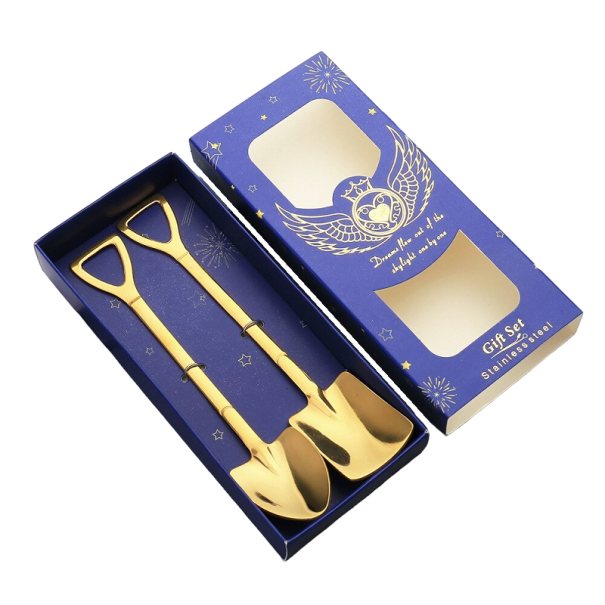 Łyżki w kształcie łopat i łopat w pudełku upominkowym 2 szt złoto
