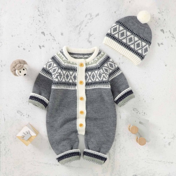 Macacão de bebé aquecido com gorro T2612 cinzento 6-12 meses