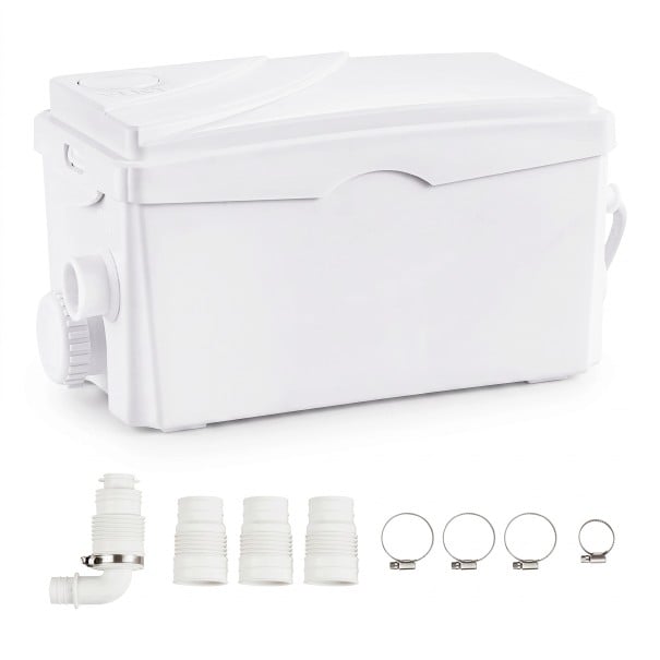 Macerátorové čerpadlo 350 W Prietok 6000 l/h Výtlak 7 m 3 prívody vody Biele Kanalizačné čerpadlo pre odpadovú vodu z kúpeľne a kuchyne 1