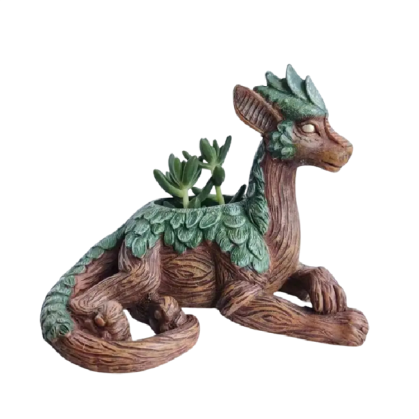 Maceta en forma de dragón figura de dragón tumbado con maceta 11,5 × 15,5 cm decoración para jardín y terraza 1