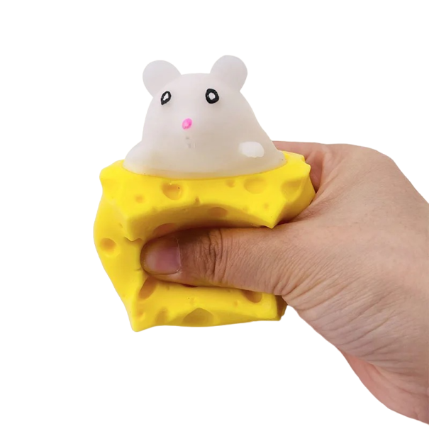 Mačkací hračka myška v sýru bílá