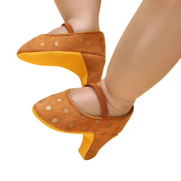 Mädchen Ballerinas mit elastischem Riemen über dem Spann Sternchenmuster Baumwolle Orange und Gelb Für Babys zu Hause und im Kinderwagen 0-6 Monate