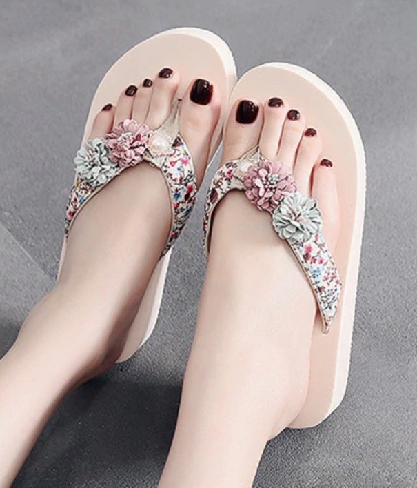 Mädchen-Flip-Flops mit Blumen beige 26