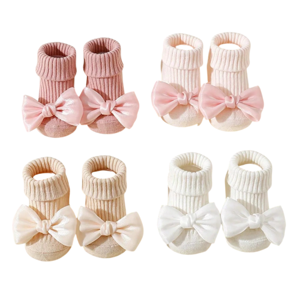 Mädchen Socken 4 Paare Bunte Socken mit Schleife Polyester Baumwolle Elastische Bequeme Socken für Kinder für den täglichen Gebrauch rosa 0-6 Monate