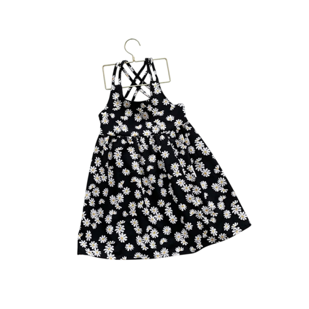 Mädchen Sommerkleider mit Gänseblümchen-Druck für die Kleinsten mit Spaghettiträgern und gekreuztem Rücken für Sommerfeiern und Fotos schwarz 5