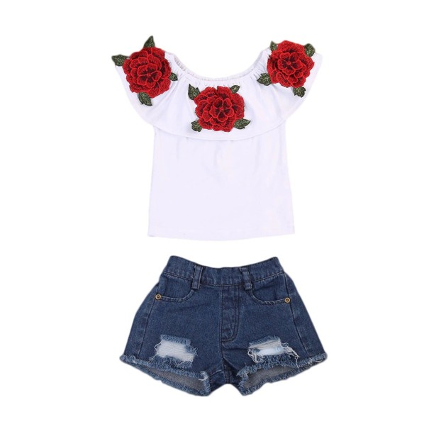 Mädchen-T-Shirt mit Rosen und Shorts 5