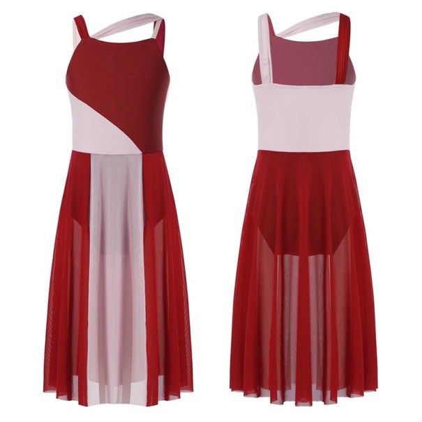 Mädchen Tanzkleider mit langer transparenter Chiffon-Rock Polyester Chiffon Kleidung für Ballett und Bühnenaufführungen rot 5-6 Jahre
