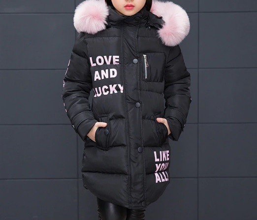 Mädchen-Winterjacke mit Fell J1290 schwarz 6
