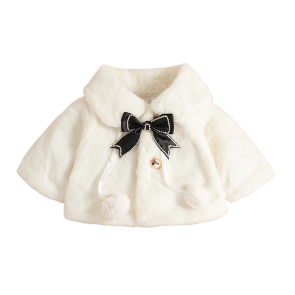 Mädchen Winterjacke mit Kragen und Schleife Warmer Polyester Mantel für kleine Mädchen Elegante Winterbekleidung für kaltes weiß 6-9 Monate