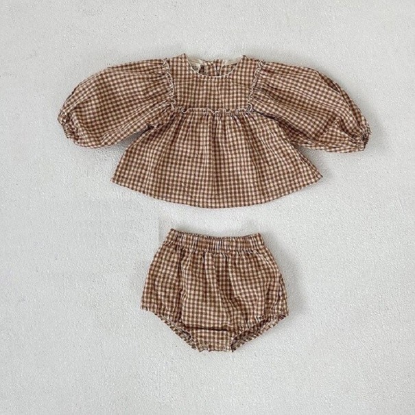 Mädchenbluse und Shorts L1343 braun 9-12 Monate