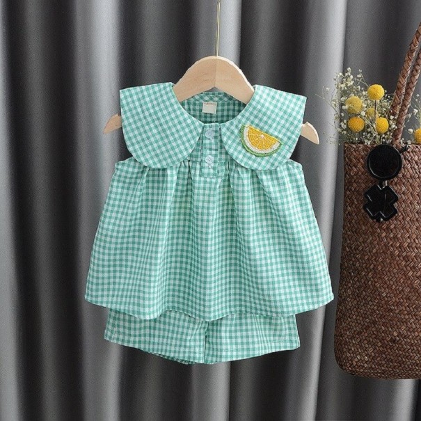 Mädchenbluse und Shorts L1507 hellgrün 6-12 Monate