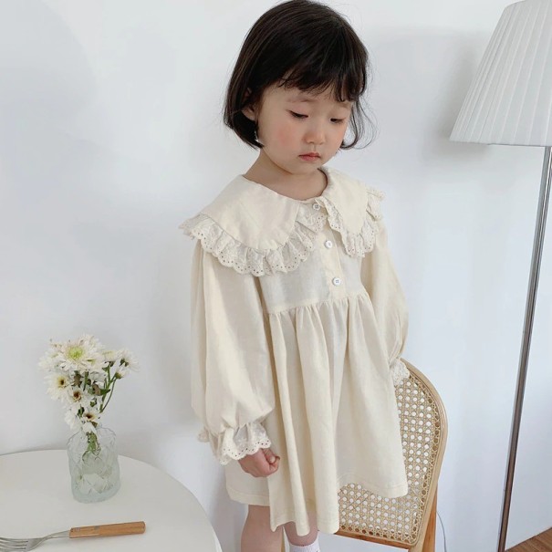 Mädchenkleid mit langen Ärmeln N118 beige 2