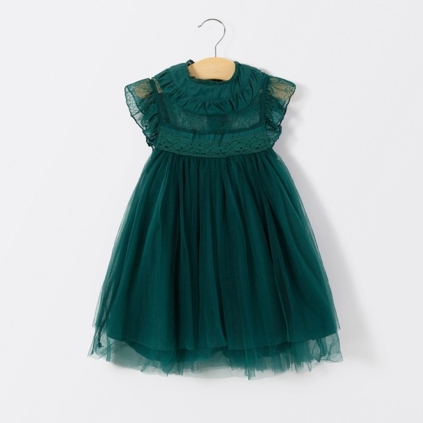Mädchenkleid mit Tüllrock N102 dunkelgrün 4