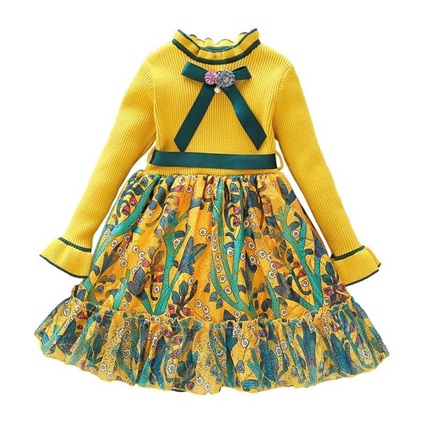 Mädchenkleid N376 gelb 8