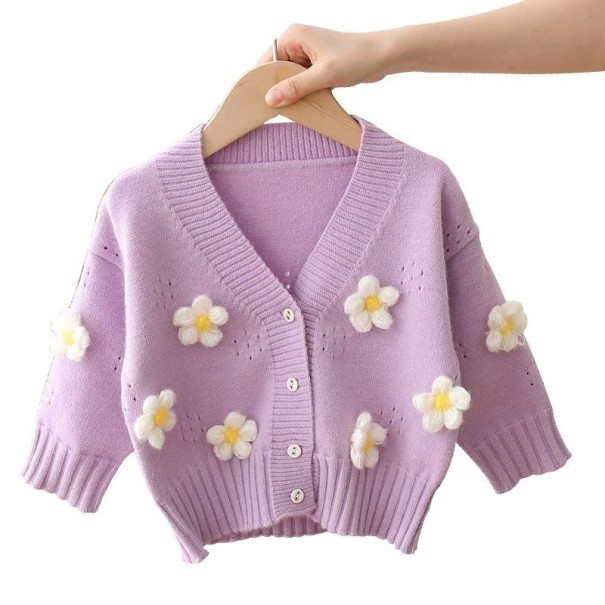 Mädchenpullover mit Blumen L659 lavendel 2