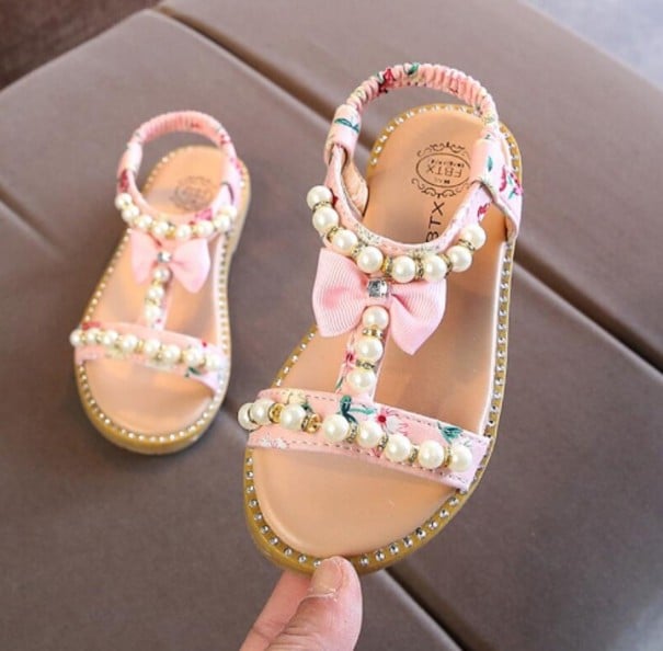Mädchensandalen mit Perlen rosa 26