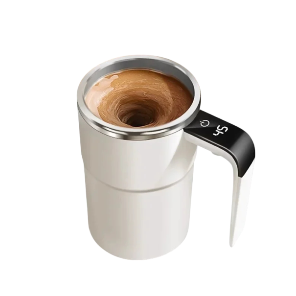 Magiczny kubek do kawy z automatycznym mieszaniem 380 ml ładowanie USB wyświetlacz cyfrowy na uchwycie czujnik temperatury wyświetlanie temperatury napoju biały