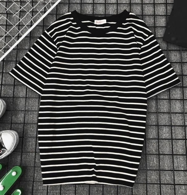 Maglietta a righe da donna A1280 nero S