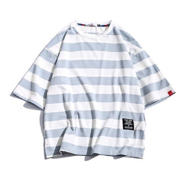 Maglietta a righe da uomo T2058 azzurro M