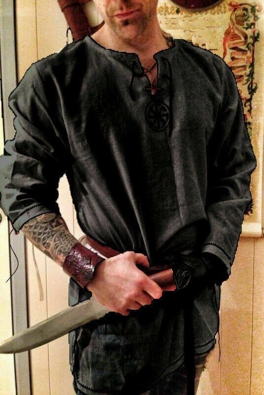 Maglietta da uomo con lacci F799 nero L