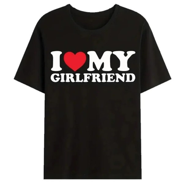 Maglietta da uomo con scritta I LOVE MY GIRLFRIEND Maglietta con stampa divertente Maniche corte Maglietta in cotone Regalo per partner nero XL