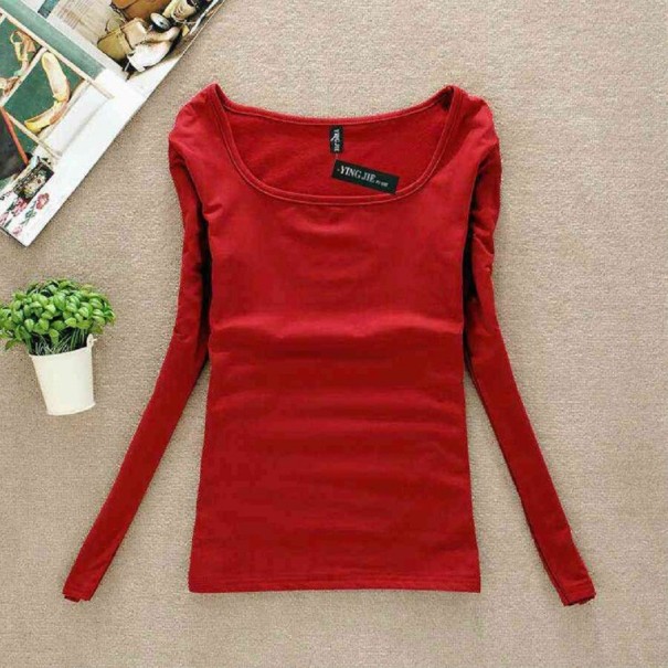 Maglietta elastica da donna con maniche lunghe rosso