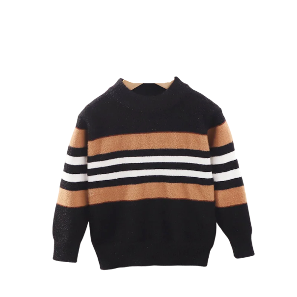 Maglione a righe per bambini con scollo rotondo Maniche lunghe Poliestere Acetato Righe colorate Maglione lavorato a maglia autunnale e invernale per ragazzi e ragazze nero 3