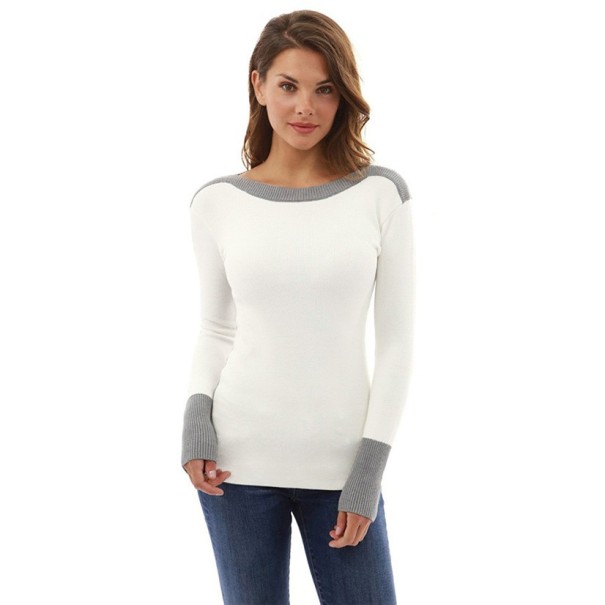 Maglione da donna bicolore bianco L