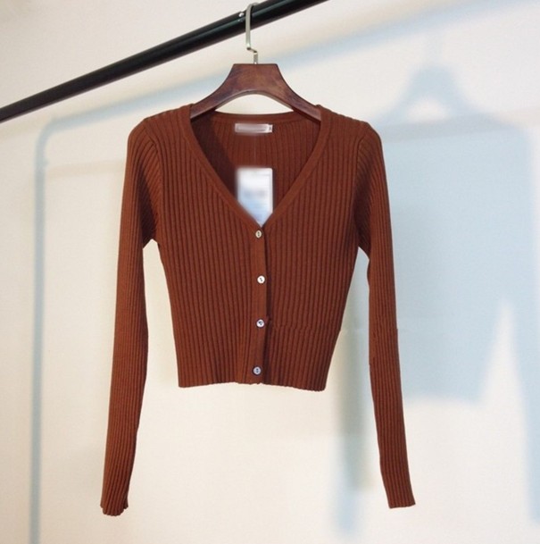 Maglione da donna con bottoni G226 marrone L