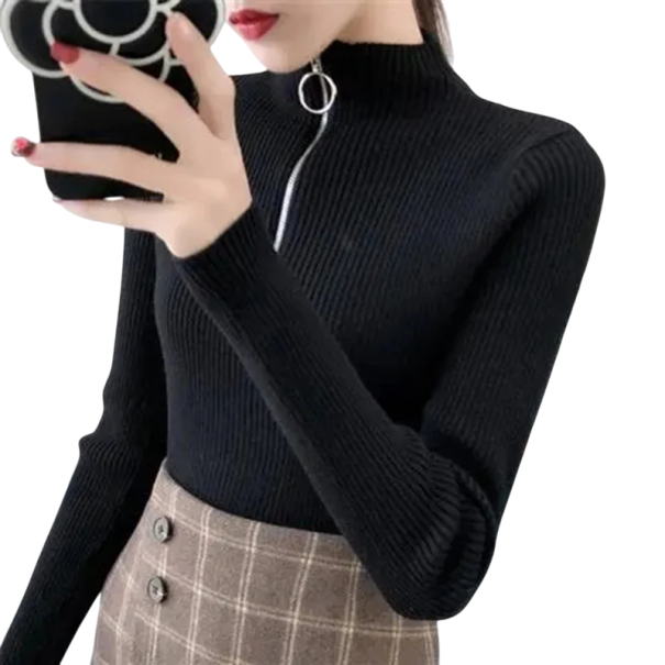 Maglione da donna con colletto alto e zip a metà Elegant maglione monocolore in acrilico e cotone con maniche lunghe Top invernale comodo in vari colori nero