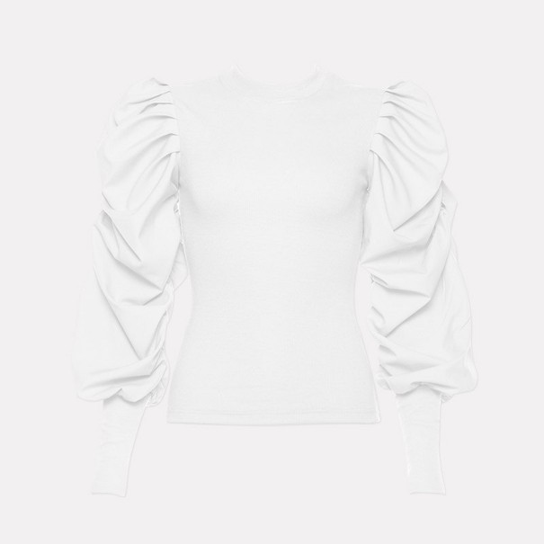 Maglione da donna con maniche voluminose bianco XS