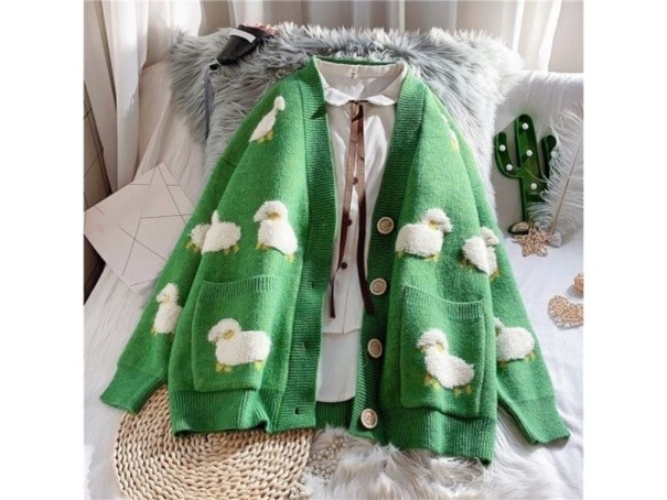 Maglione da donna con pecore verde M